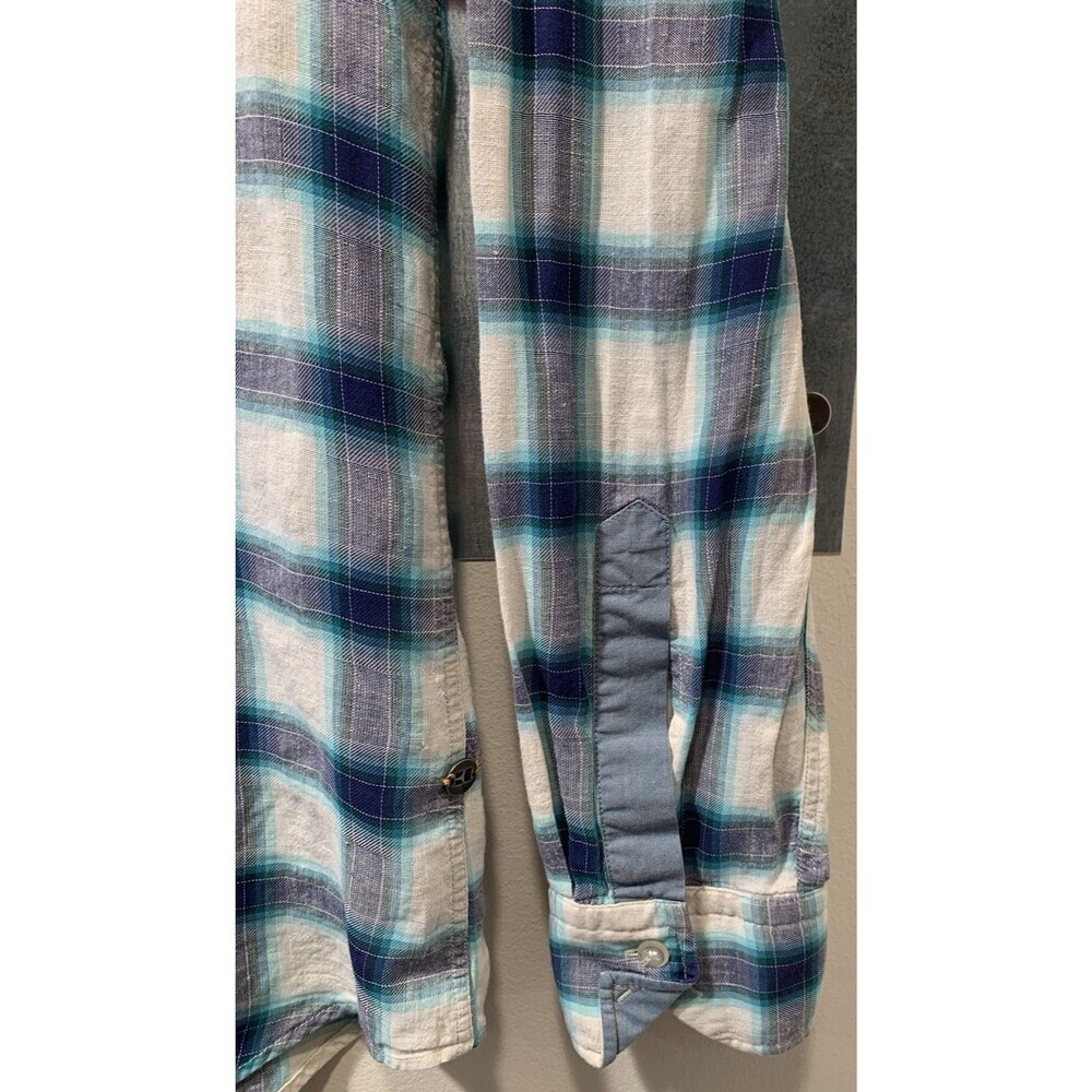 Boss Orange Hugo Boss Turn Back Cuffs S Blue/White Plaid Cotton Linen Blend - Picture 14 of 16